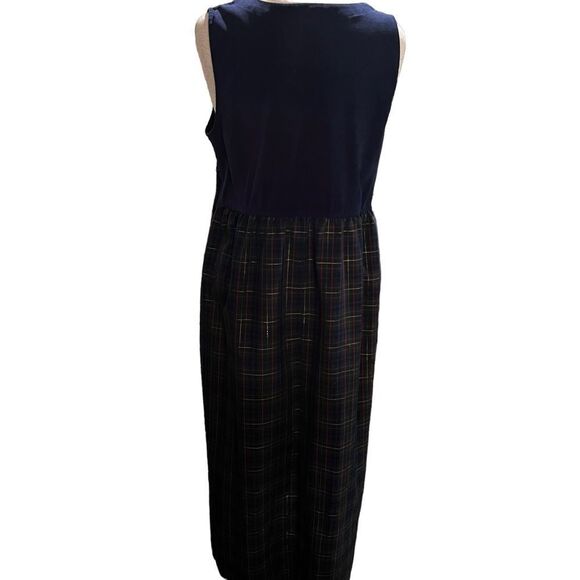 Bobby Brooks Maxi Dress Appliquéd Navy Green Red Gold Plaid size Lg - Picture 9 of 10